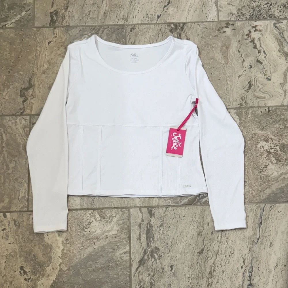 NWT Size XL (16/18) Plus Justice White Long Sleeve Ribbed Tee